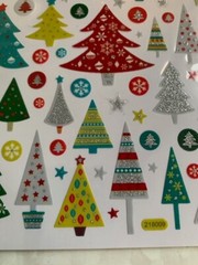 2 SHEETS – CHRISTMAS STICKER GLITTER TREES MULTI-SIZES-SHAPES 126PCS – 2 SHEETS