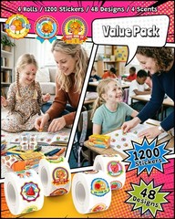 Reward Smelly Roll Stickers for 4 Rolls, 1200 PCS 4 Scent Scratch and Sniff S…