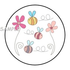 30 BEES AND FLOWERS ENVELOPE SEALS LABELS STICKERS 1.5″ ROUND PARTY FAVORS GIFTS