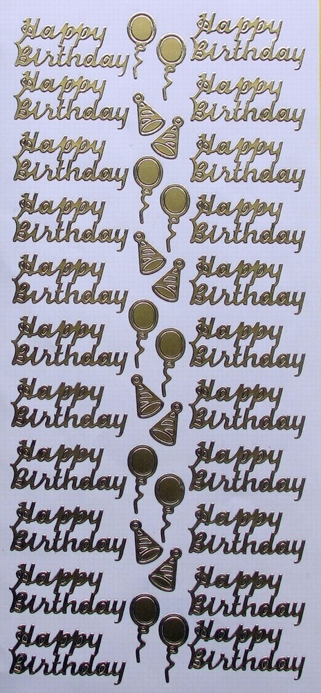 HAPPY BIRTHDAY PEEL OFF STICKERS Balloons Party Hats Script – 4 Colours