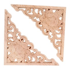 2Pcs Unpainted Wooden Carving Applique for Home Decor and Furniture Onlay