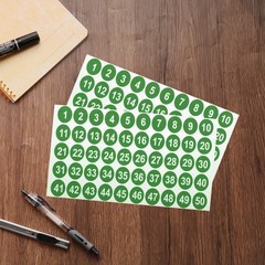 2 Sheets Round Number Stickers, 1-50 Consecutive Number Labels, Green(1″ Each)