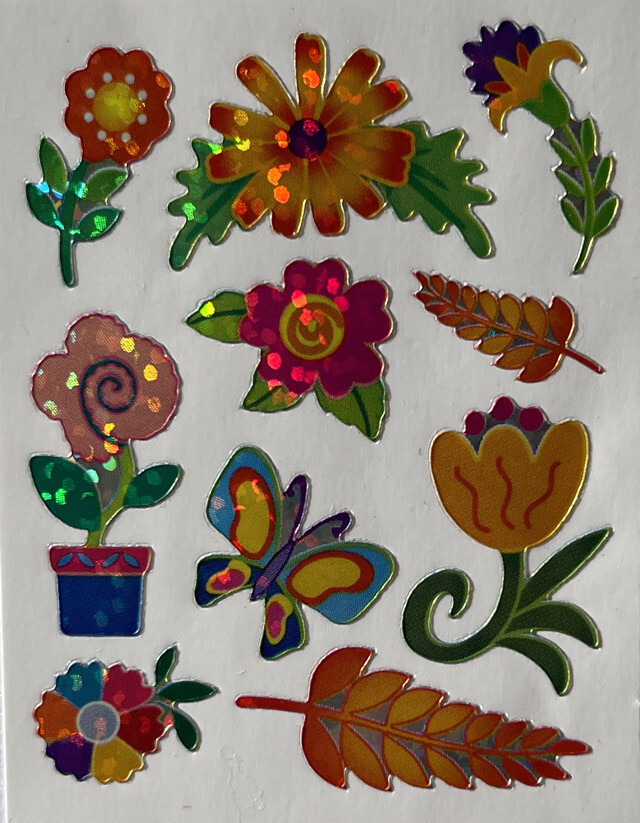 FALL FLOWER Prismatic Stickers (10pc)Garden•Butterflies•Leaves •Blooming•Poises•