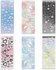 6 Sheets Bubble Stickers, Cute Korean Colorful Star Heart Glitter Self Adhesi