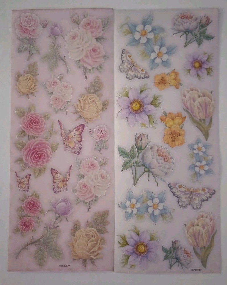 2 Sheets Flower/Butterfly Scrapbook Card Making Paper Crafts Die Cut Stickers