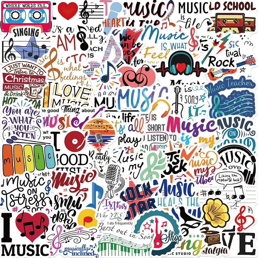 50pcs Love music stickers, Rock Star, Hip Pop,no residue – waterproof, 155