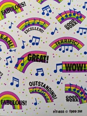 Vintage 80s/90s Rainbow Music Note Reward Incentive Encouragement Stickers 3M