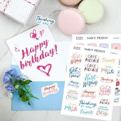 Navy Peony Happy Mail Stickers (8 Sheets, 130+ Small Postal Theme Colors