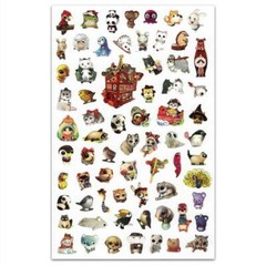 CUTE ANIMALS WITH BIG EYES STICKERS Paper Sticker Sheet Kawaii Craft Scrapbook