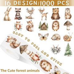 1000Pcs Woodland Animal Stickers Roll Watercolor Forest Animal Label Decals S…