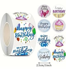 40 Pieces Round 1” Watercolor Happy Birthday Party DIY Stickers Envelope Seals