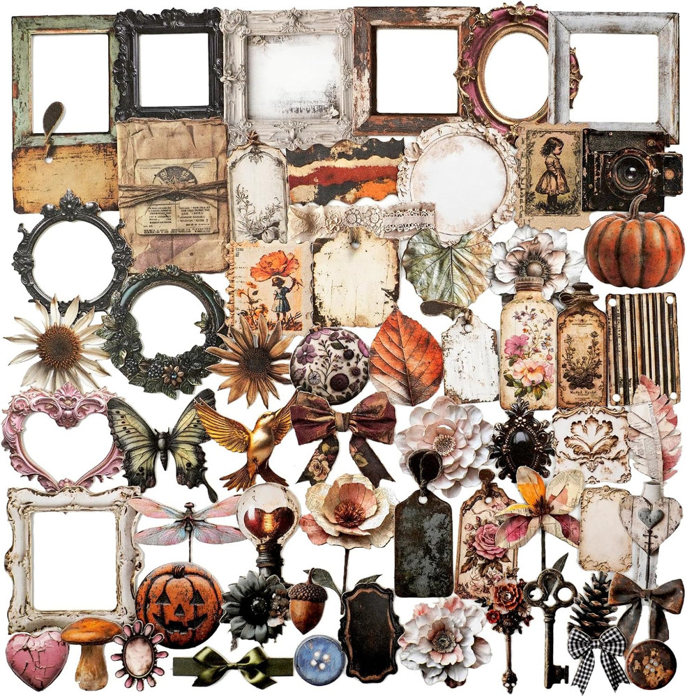 100 Pcs Vintage Ephemera Paper Stickers for Scrapbooking | Pre-Cut Frames, Tags,