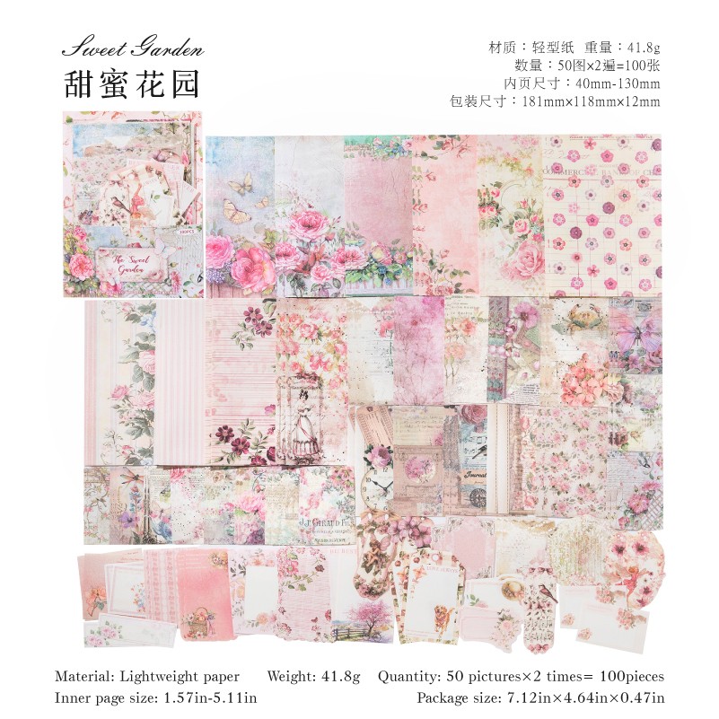 100Pcs Vintage Flowers Scrapbook Paper Junk Journal Planner Art Decorative Craft