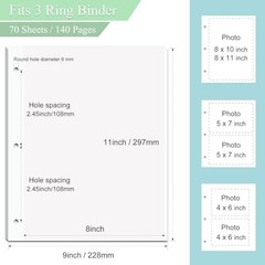70 Pack 11×9 Photo Album Refill Pages Self Adhesive Sheets for 3 Ring Binders