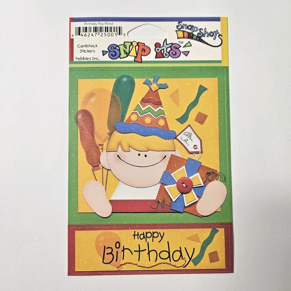 Pebbles Birthday Boy-Blonde Cardstock Stickers Yellow Hair Balloons Party Gifts