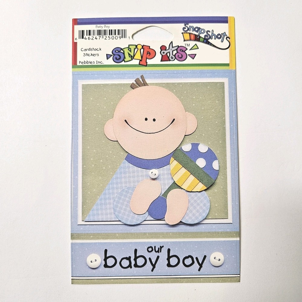 Pebbles Inc Baby Boy Cardstock Stickers Our Baby Boy Label Rattle Button SnipIts