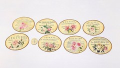 Vintage-French-Ephemera-Linen Cardstock-Oval-Labels-Stickers-Set Of 8