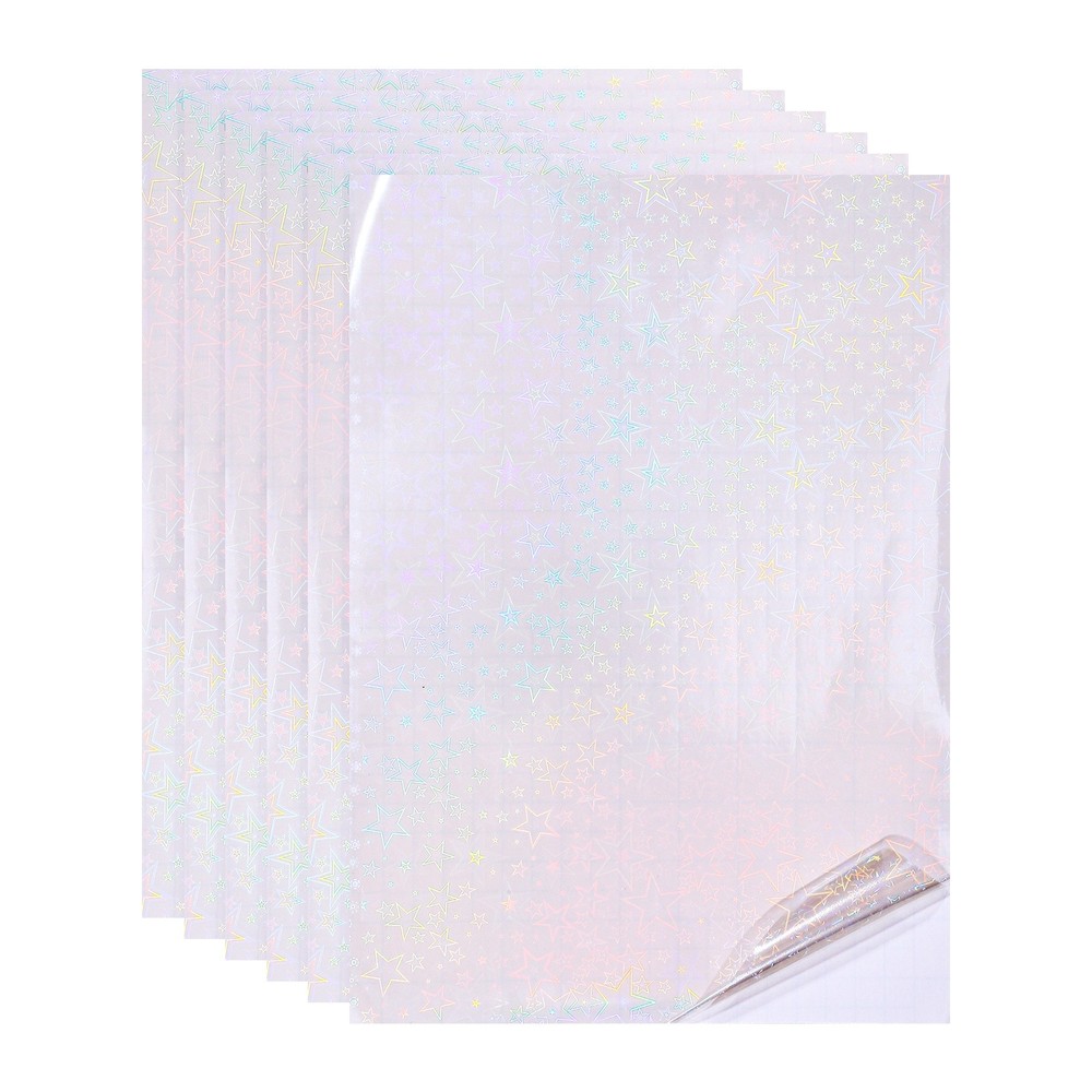 12x8in Holographic Laminate Sheets 6Pcs Sticker Paper Five-pointed Star Pattern