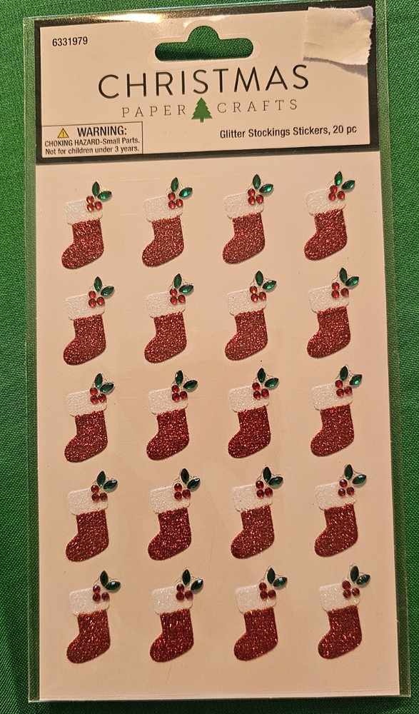 8 HL Paper Crafts Christmas Themed Glitter Stocking w/bling Sticker Packs