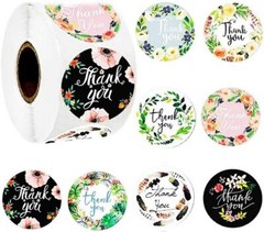 1″ Thank You Stickers Roll Floral Designs Round Self-Adhesive Labels 500/1000Pcs