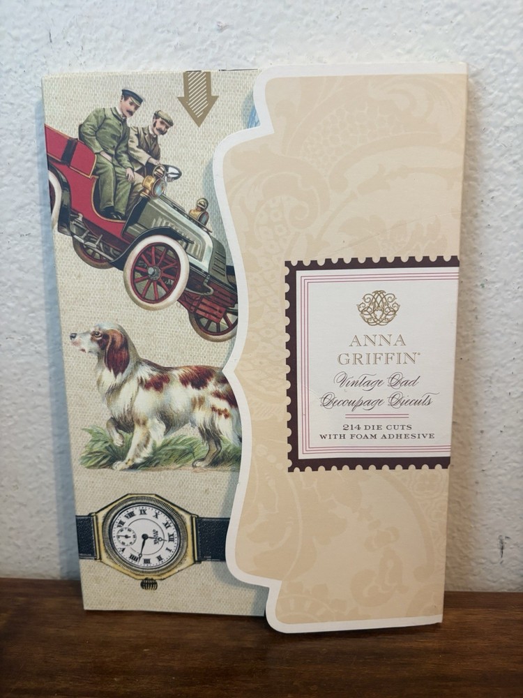 ANNA GRIFFIN Vintage Dad Decoupage Diecuts – 214 Die Cuts w Foam Adhesive – NEW