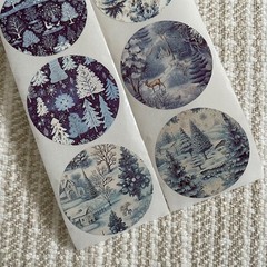 24 Blue Winter Holiday Stickers, 1.5” Envelope Seals