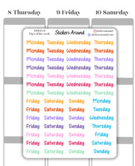 Small Rainbow Days of the Week Script Planner Sticker, Journaling Stickers