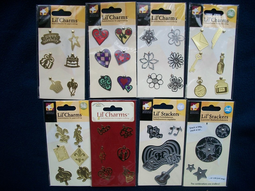 Lot of 8 pkgs ATD American Traditional Designs LIL’ CHARMS Embellishments Misc