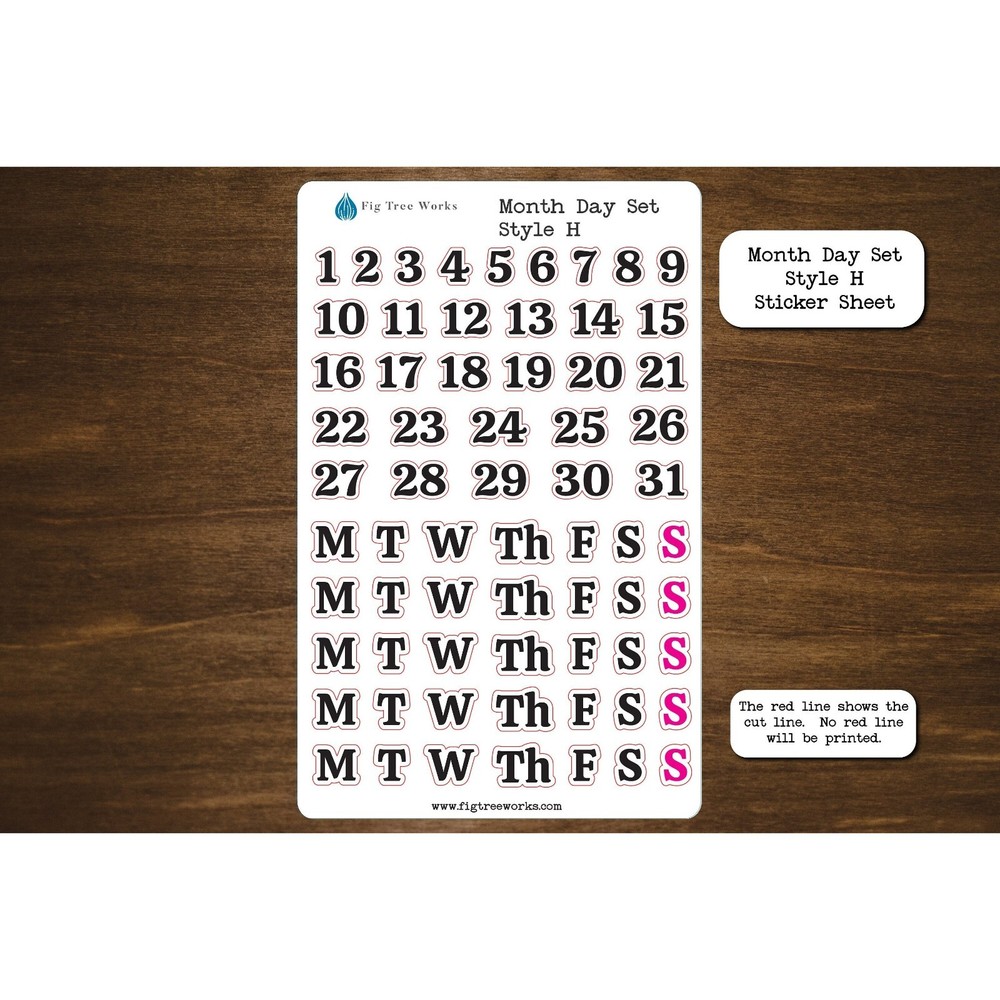 Month Day Set Planner Stickers | Day Numbers and Weekday Header Stickers Style H