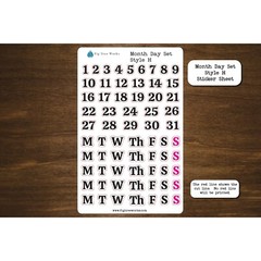 Month Day Set Planner Stickers | Day Numbers and Weekday Header Stickers Style H