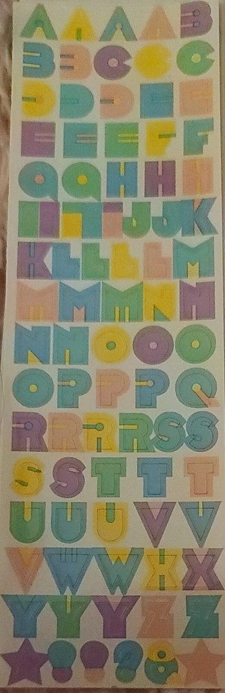 1 Strip Mrs Grossman`s ABC alpha Alphabet Pastel Baby Stickers 1993