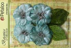 4 Vintage VELVET Peony TEAL BLUE 55-60mm + 3 Leaves VELVET – Botanica Pet L4f