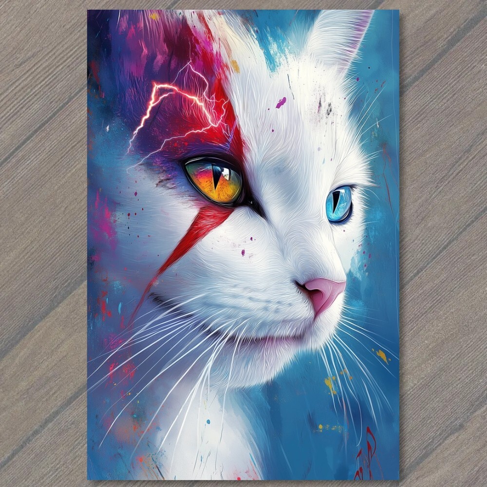 STICKER Colorful Cat Portrait Vibrant Splatter Paint Abstract Style Blue