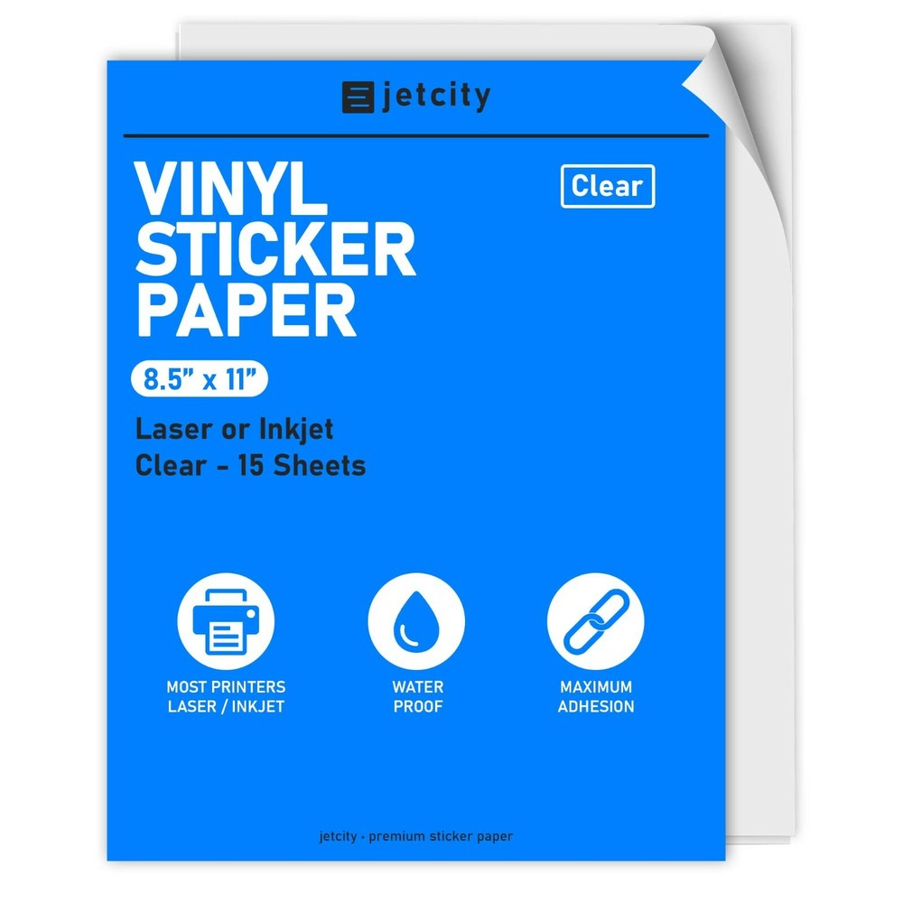 Clear Vinyl Sticker/Label Paper for Inkjet & Laser Printers – 15 Clear – 8.5×11