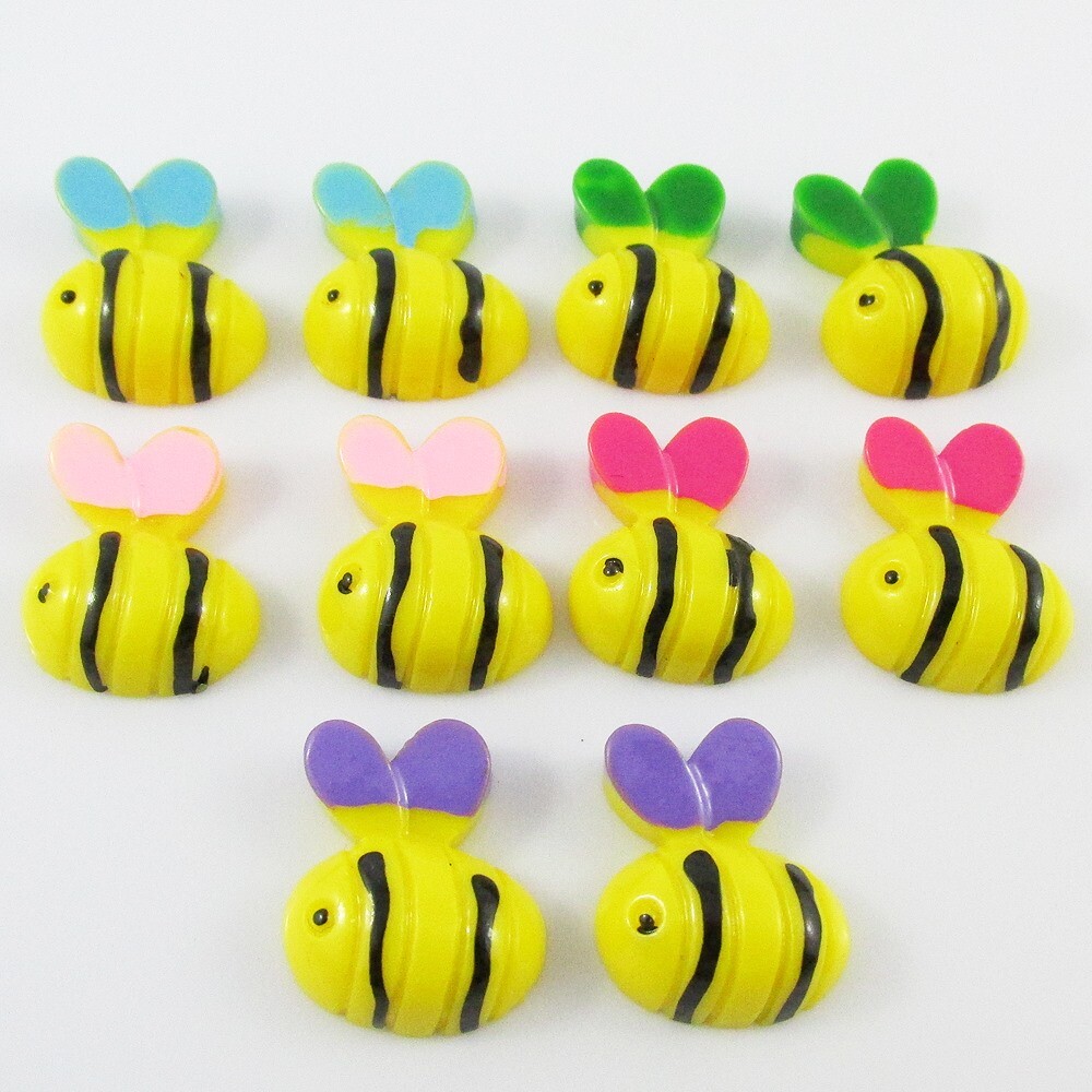 10pcs DIY Resin Cute Bee Cabochon 16x19mm Flat Back Hair Clips etc Select Colour