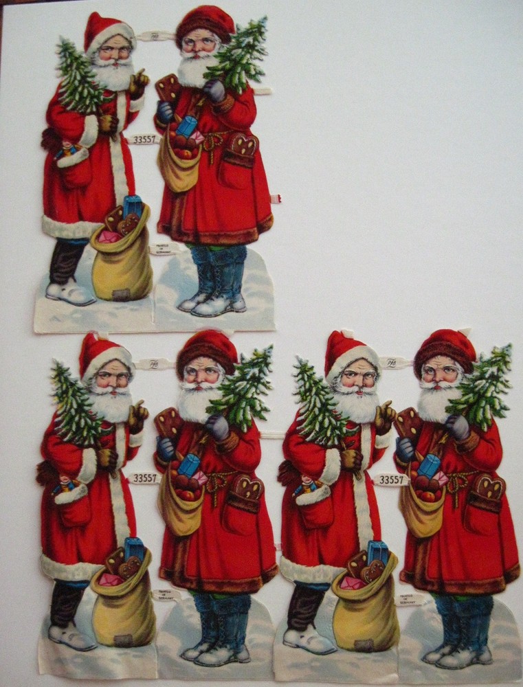 Set of (3) Small 1940-50’s Christmas PZB Die-Cut of Two Santa’s w/ Cookies *