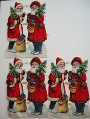 Set of (3) Small 1940-50’s Christmas PZB Die-Cut of Two Santa’s w/ Cookies *