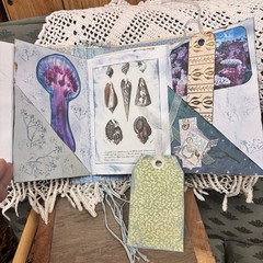 Handmade Junk Journal Blue Ocean Seashell Beach Theme Boho Pearl Scrapbook Craft
