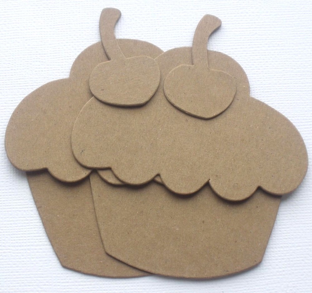 {3} CUPCAKE w/ CHERRY – Birthday Bare Chipboard Die Cuts Embellishments