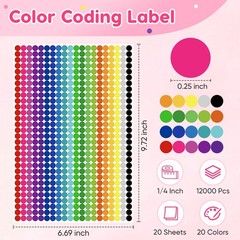 12000 PCS 1/4″ Small Round Color Coding Dot Stickers – 20 Neon Colors, Remova…