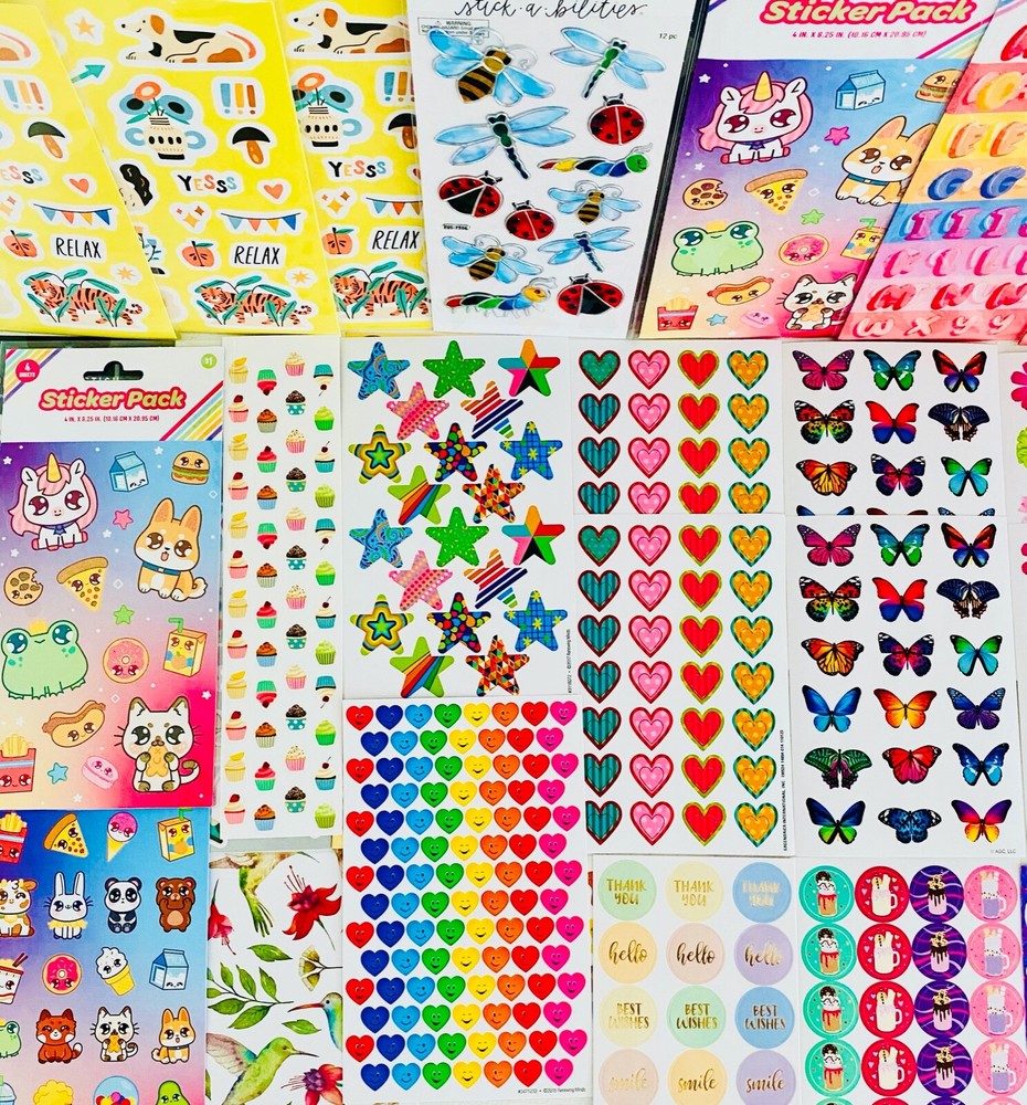 555+ Stickers! Stars Butterflies Flowers Smiley Face Unicorn Hearts Princess DIY