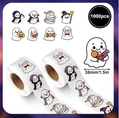 1,000 Piece Halloween Ghost Sticker Roll 8 Styles Self Adhesive Stickers