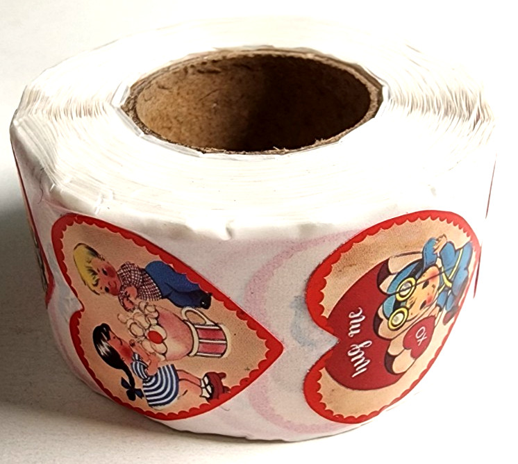 Retro Valentine Stickers Roll 500 Count 1″ Heart Love Romance Scrapbook Craft