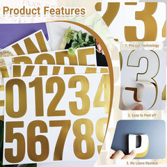 4 Inch Gold Letter Number Sticker, Self-Adhesive Waterproof & Tear-Resistant Lar