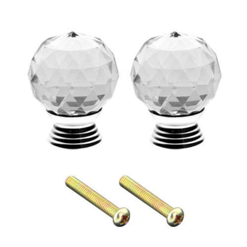 CraftbuddyUS One 30mm Sphere Door Knobs Crystal Clear + screw, drawer cabinet