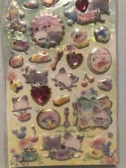 Kawaii Japan Minou Macaron Cat Twin Puffy Glitter Sticker Sheet Vintage Htf