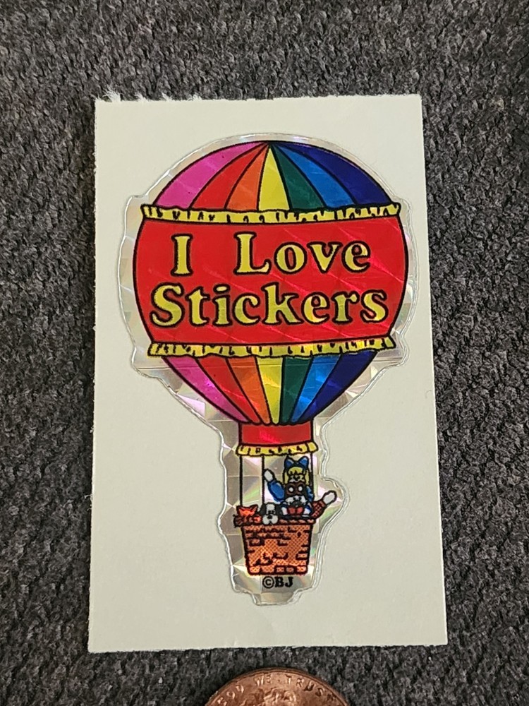 Vintage 80s BJs Vending Prism I LOVE STICKERS Hot Air Balloon w/Dog VTG MOD RARE