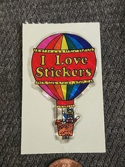 Vintage 80s BJs Vending Prism I LOVE STICKERS Hot Air Balloon w/Dog VTG MOD RARE