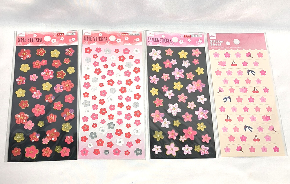 Japanese Style Washi Stickers Set of 4 Sakura Plum Daiso Japan Cute Stationery