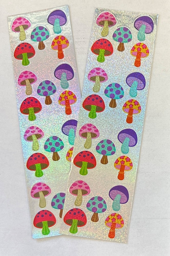 2 Violette Strips Stickers Sparkle Bright Mushrooms Planner Scrapbook Crafts